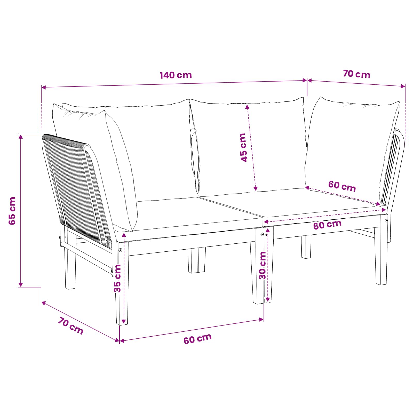 2 pcs Tuin loungeset Massief acaciahout & touw Naturel image 8
