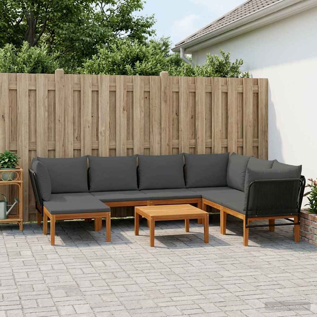 8 pcs Tuin loungeset Massief acaciahout & touw Naturel image 1