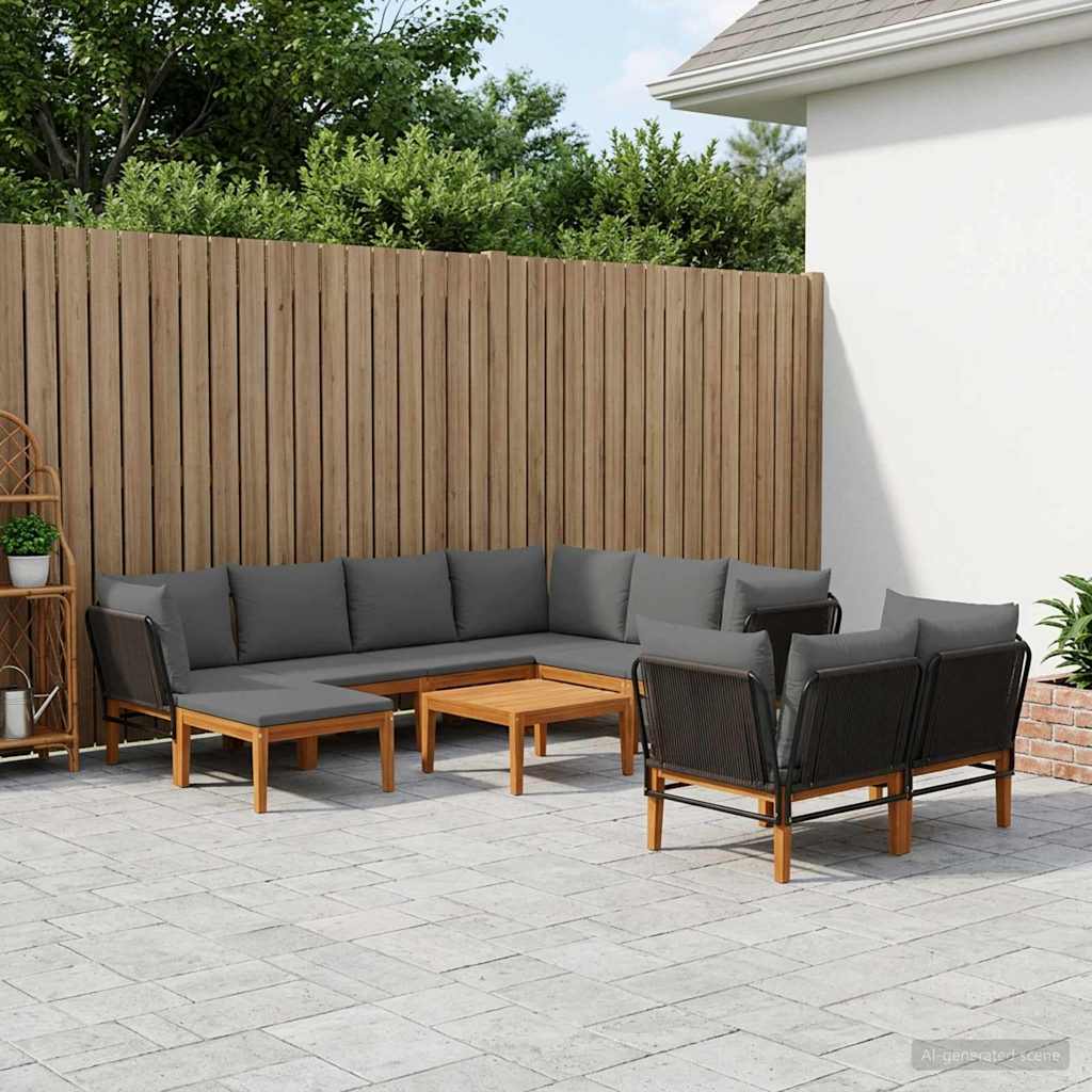 10 pcs Tuin loungeset Massief acaciahout & touw Naturel image 1