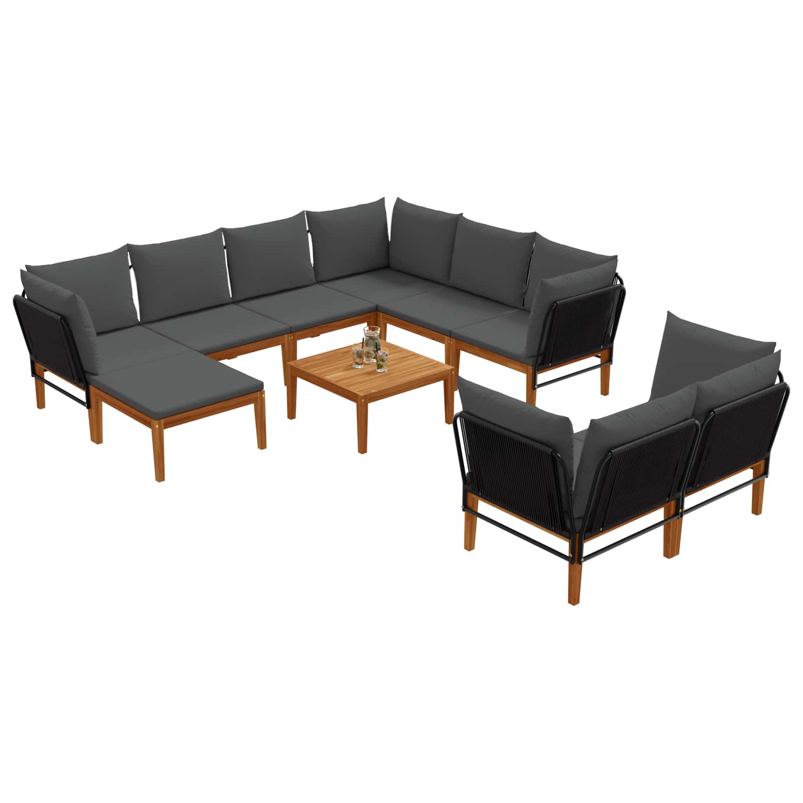 10 pcs Tuin loungeset Massief acaciahout & touw Naturel image 3
