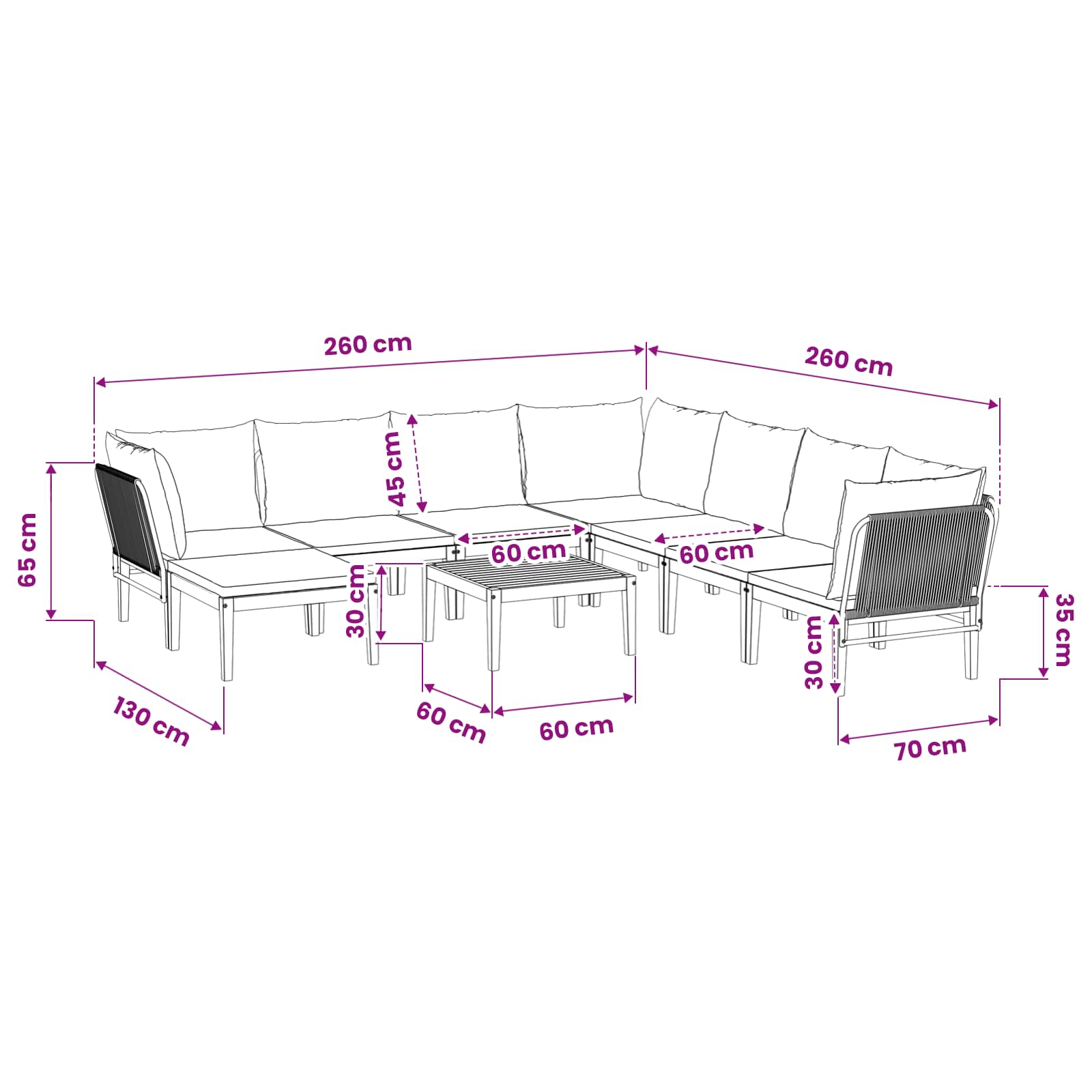 9 pcs Tuin loungeset Massief acaciahout & touw Naturel image 12