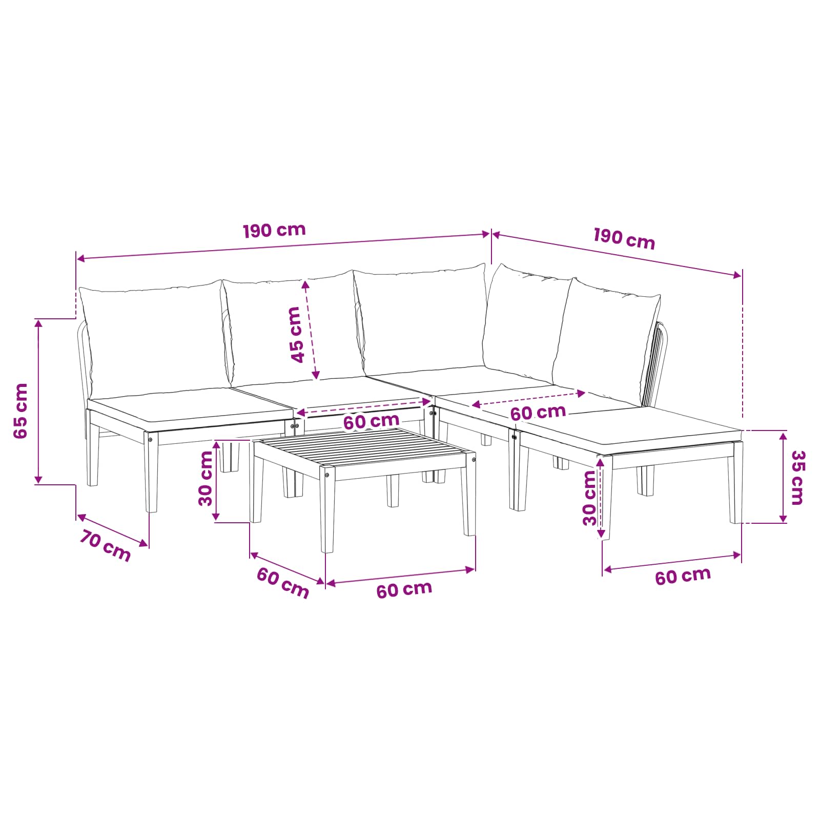 6 pcs Tuin loungeset Massief acaciahout & touw Naturel image 12