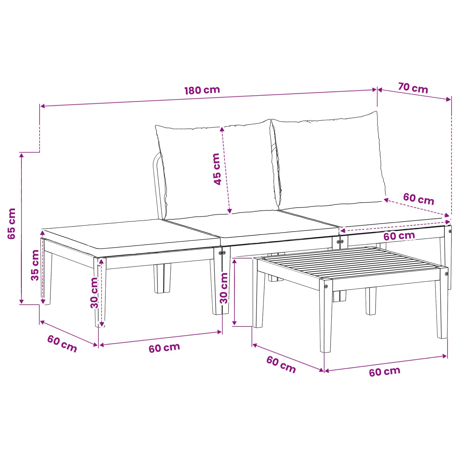 4 pcs Tuin loungeset Massief acaciahout & touw Naturel image 11