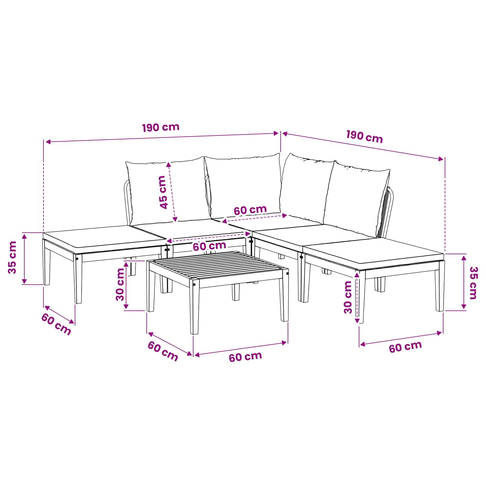 6 pcs Tuin loungeset Massief acaciahout & touw Naturel image 12