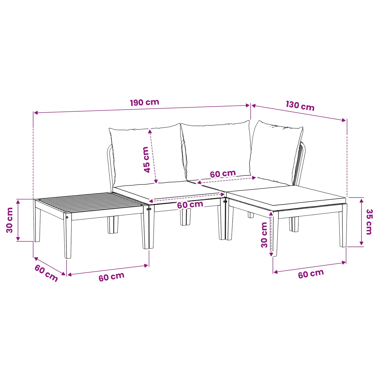 4 pcs Tuin loungeset Massief acaciahout & touw Naturel image 12