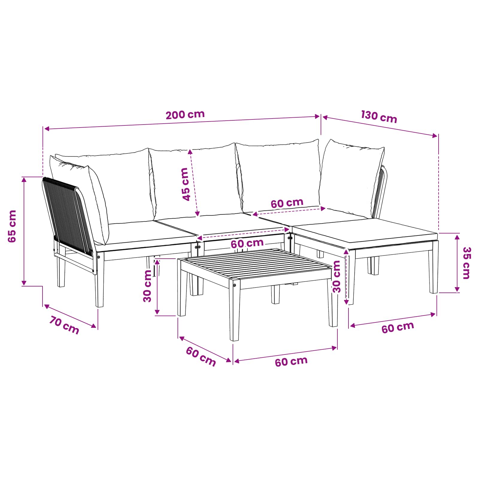 5 pcs Tuin loungeset Massief acaciahout & touw Naturel image 12
