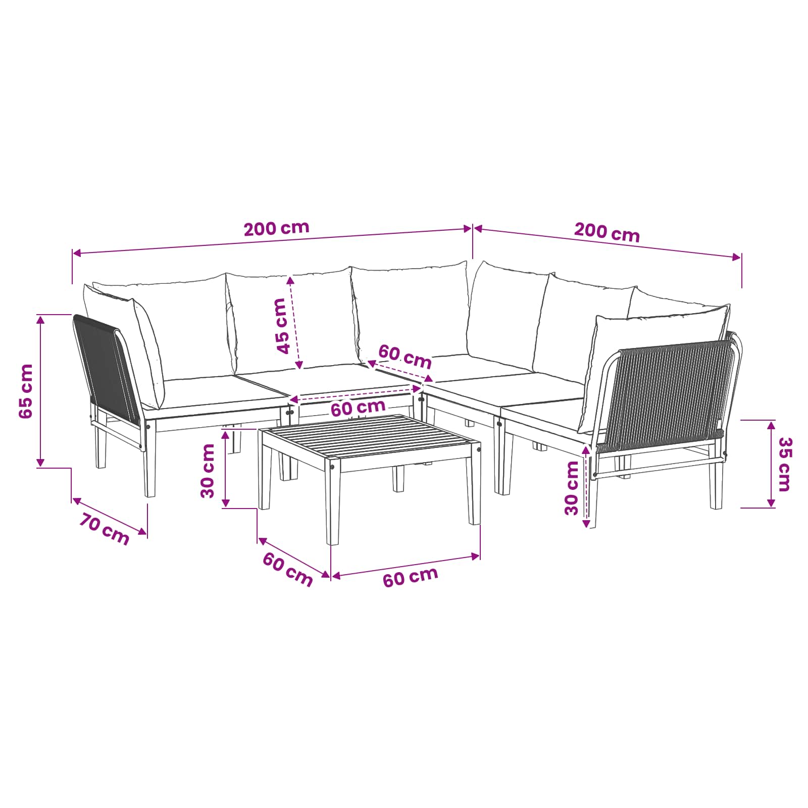 6 pcs Tuin loungeset Massief acaciahout & touw Naturel image 11