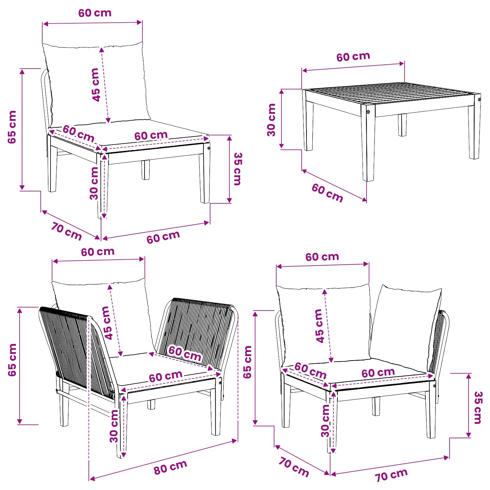 6 pcs Tuin loungeset Massief acaciahout & touw Naturel image 12