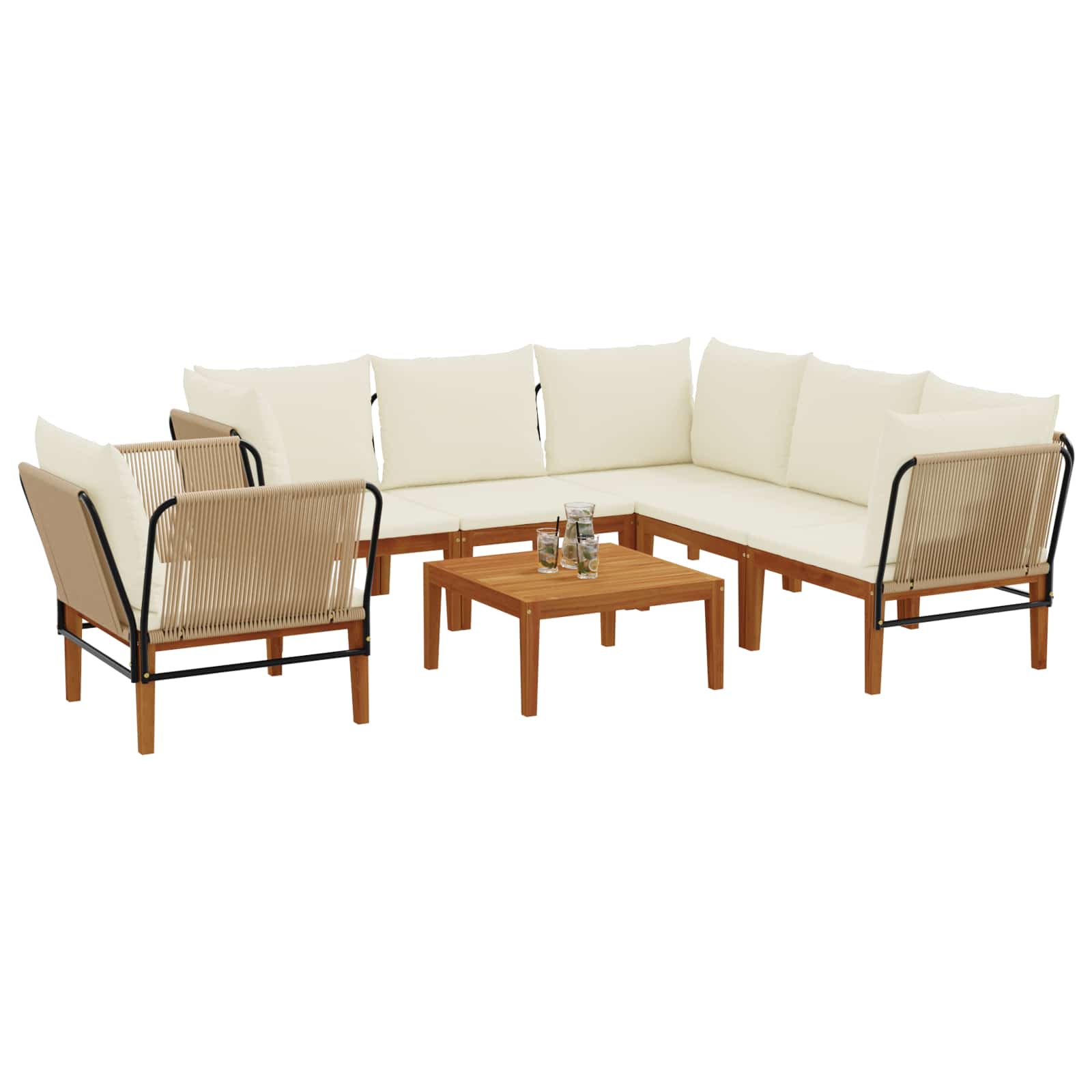 7 pcs Tuin loungeset Massief acaciahout & touw Naturel image 3