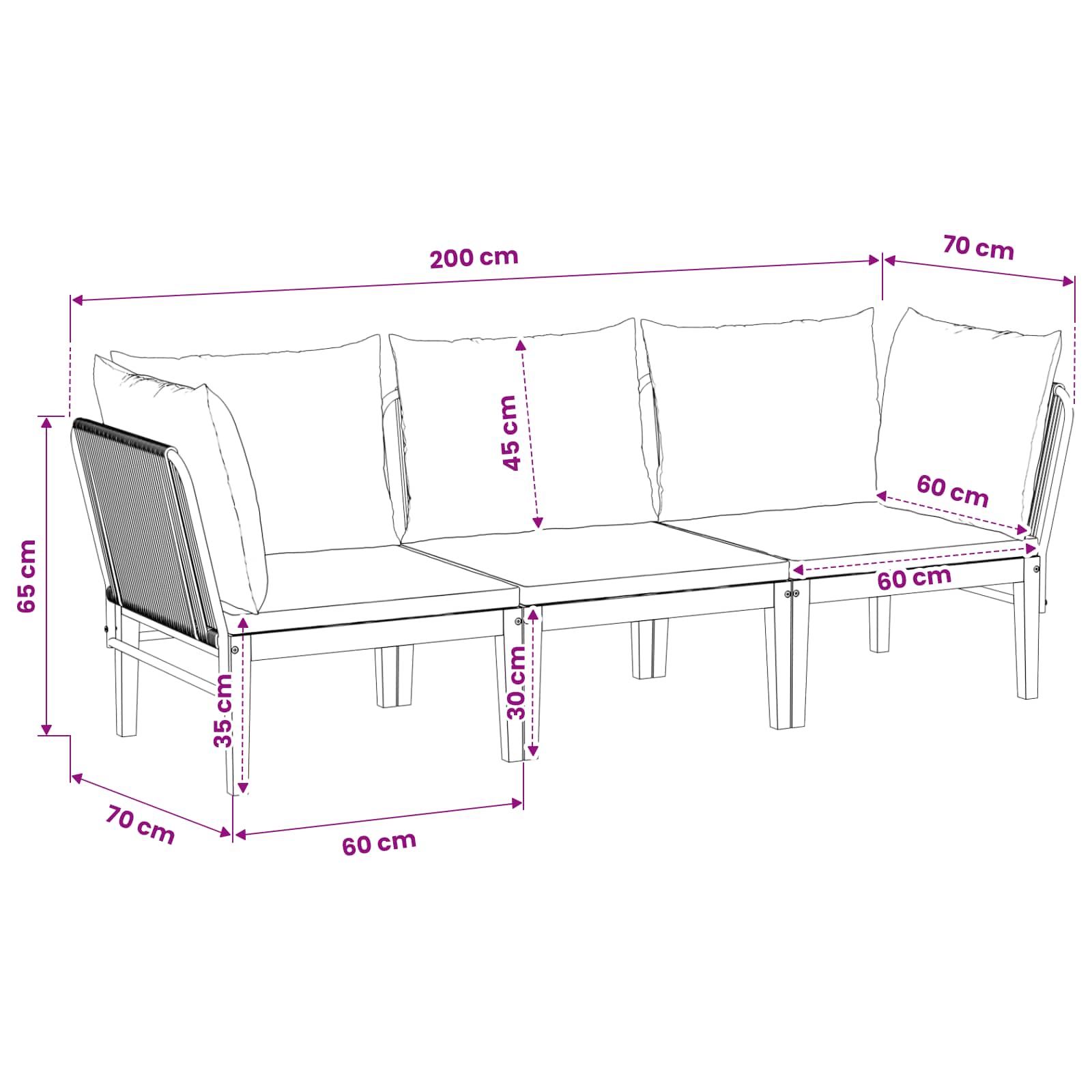 3 pcs Tuin loungeset Massief acaciahout & touw Naturel image 9