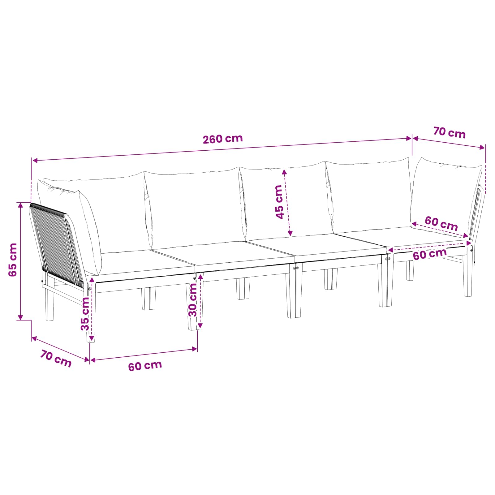 4 pcs Tuin loungeset Massief acaciahout & touw Naturel image 9