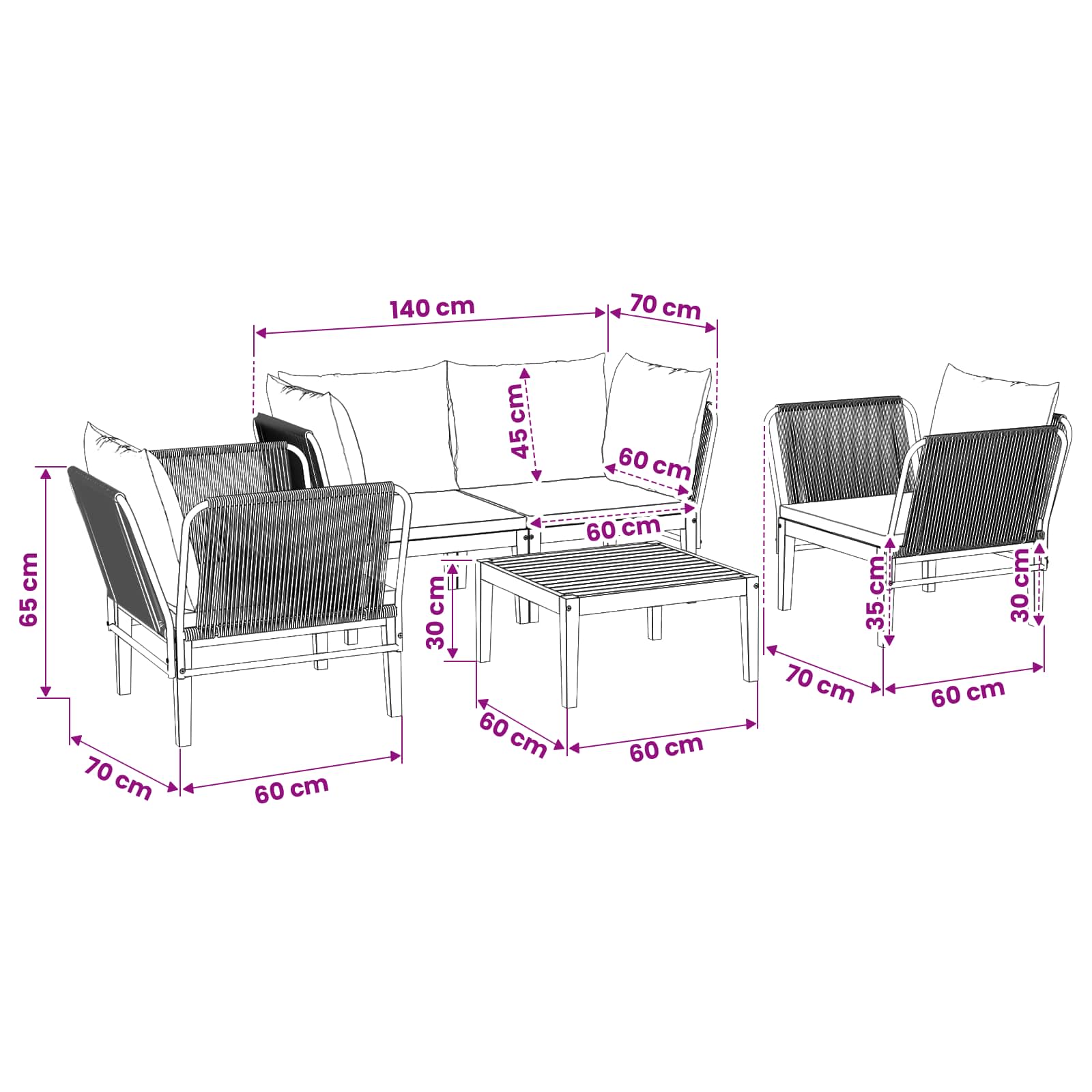 5 pcs Tuin loungeset Massief acaciahout & touw Naturel image 11