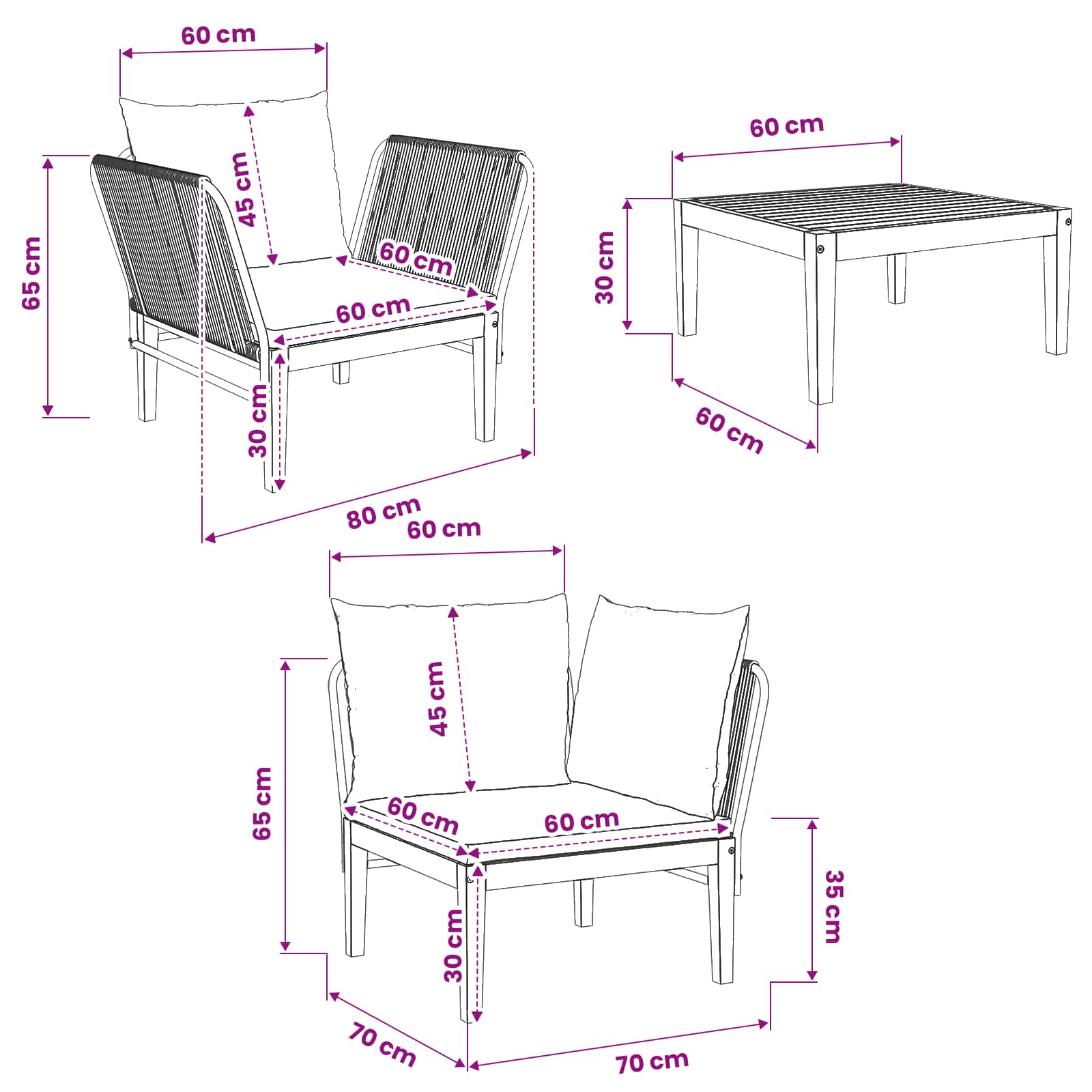 5 pcs Tuin loungeset Massief acaciahout & touw Naturel image 12
