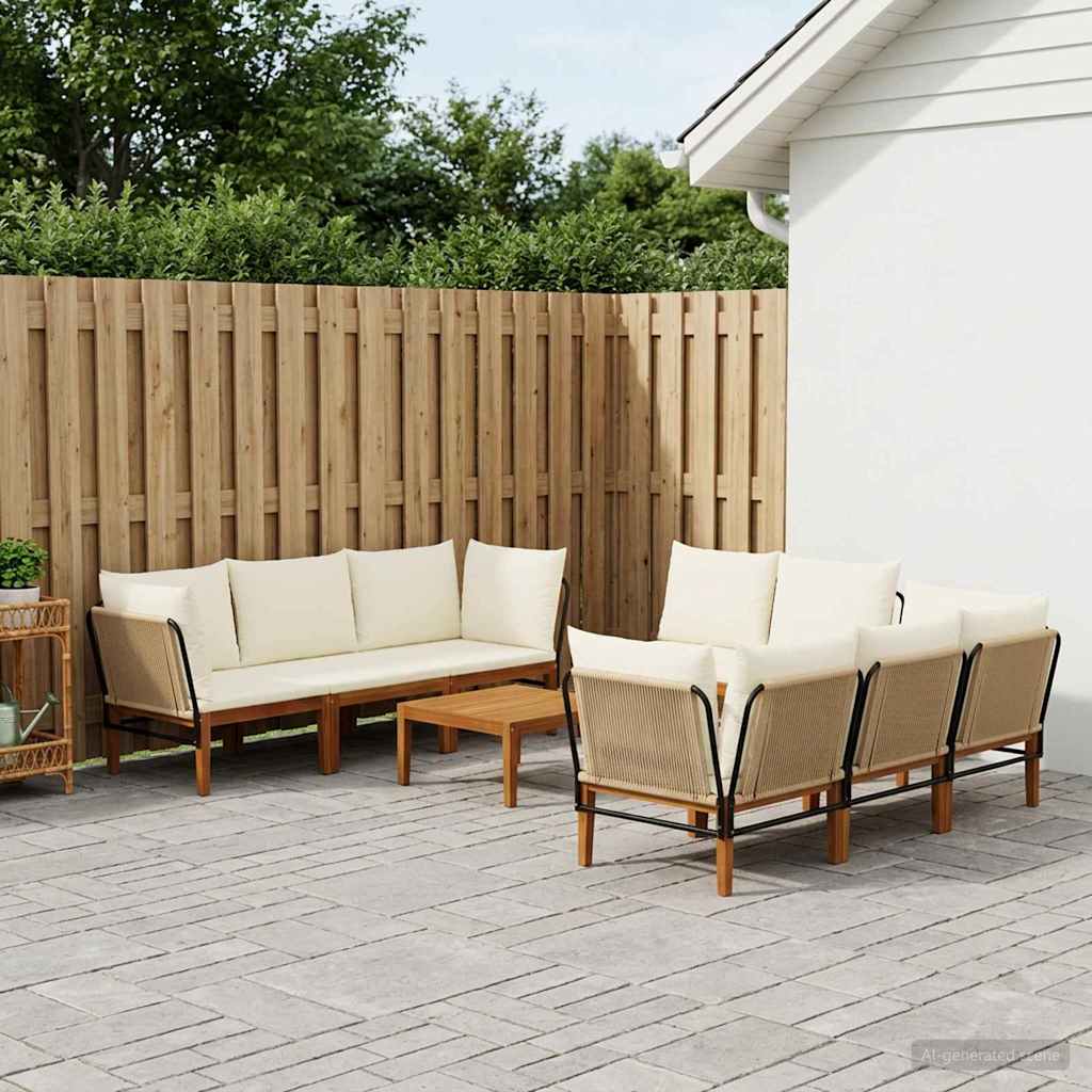 9 pcs Tuin loungeset Massief acaciahout & touw Naturel image 1