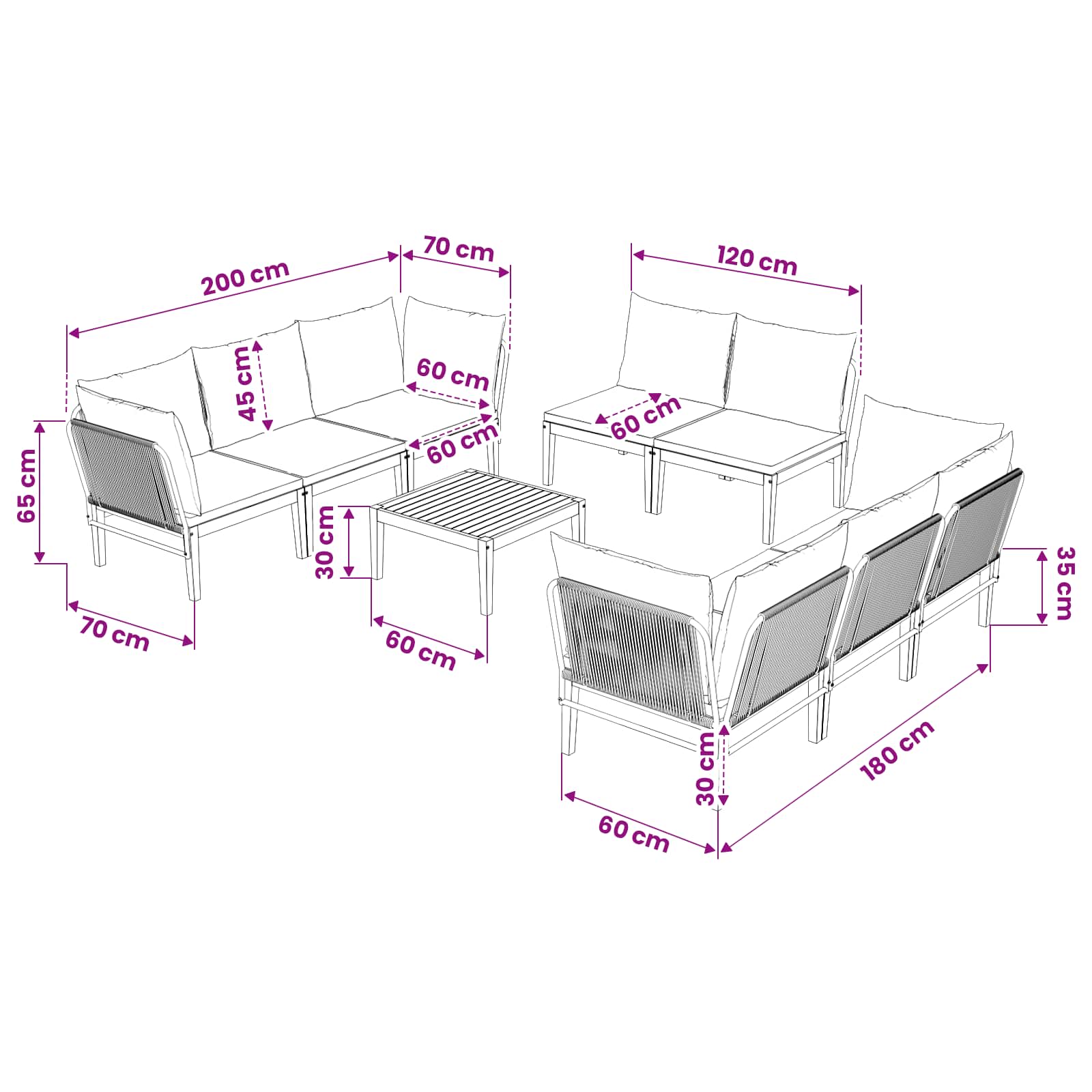 9 pcs Tuin loungeset Massief acaciahout & touw Naturel image 11