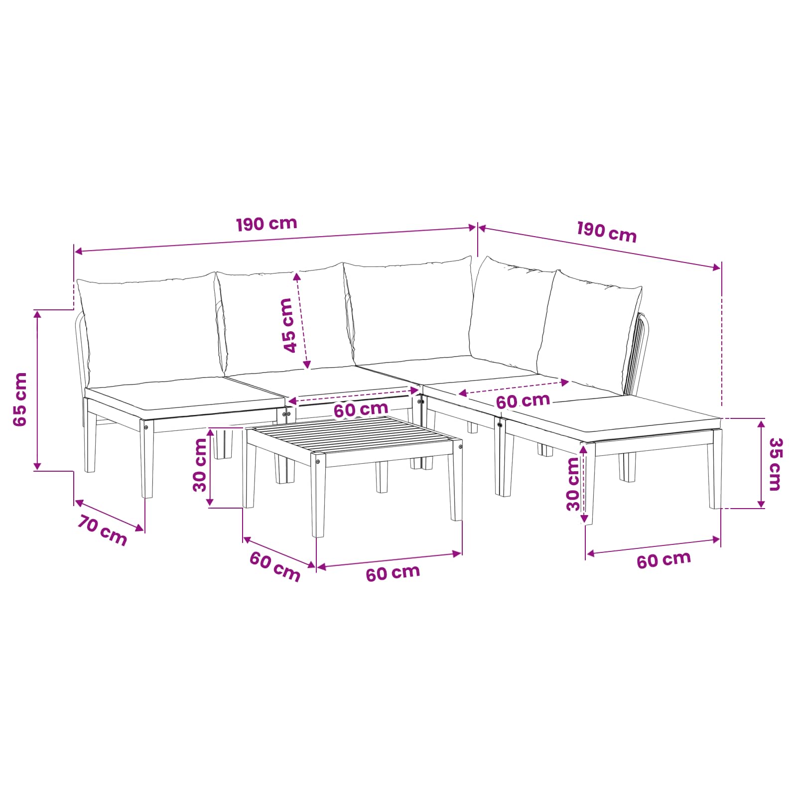 6 pcs Tuin loungeset Massief acaciahout & touw Naturel image 12