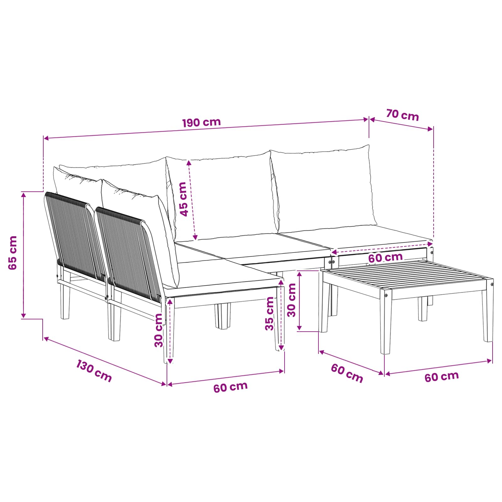 5 pcs Tuin loungeset Massief acaciahout & touw Naturel image 11