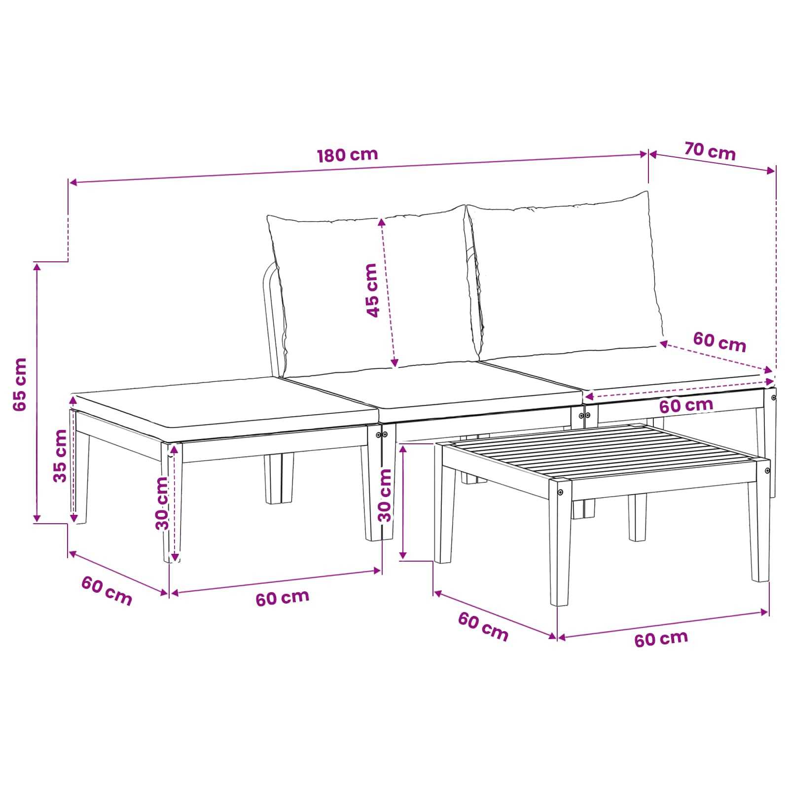 4 pcs Tuin loungeset Massief acaciahout & touw Naturel image 11