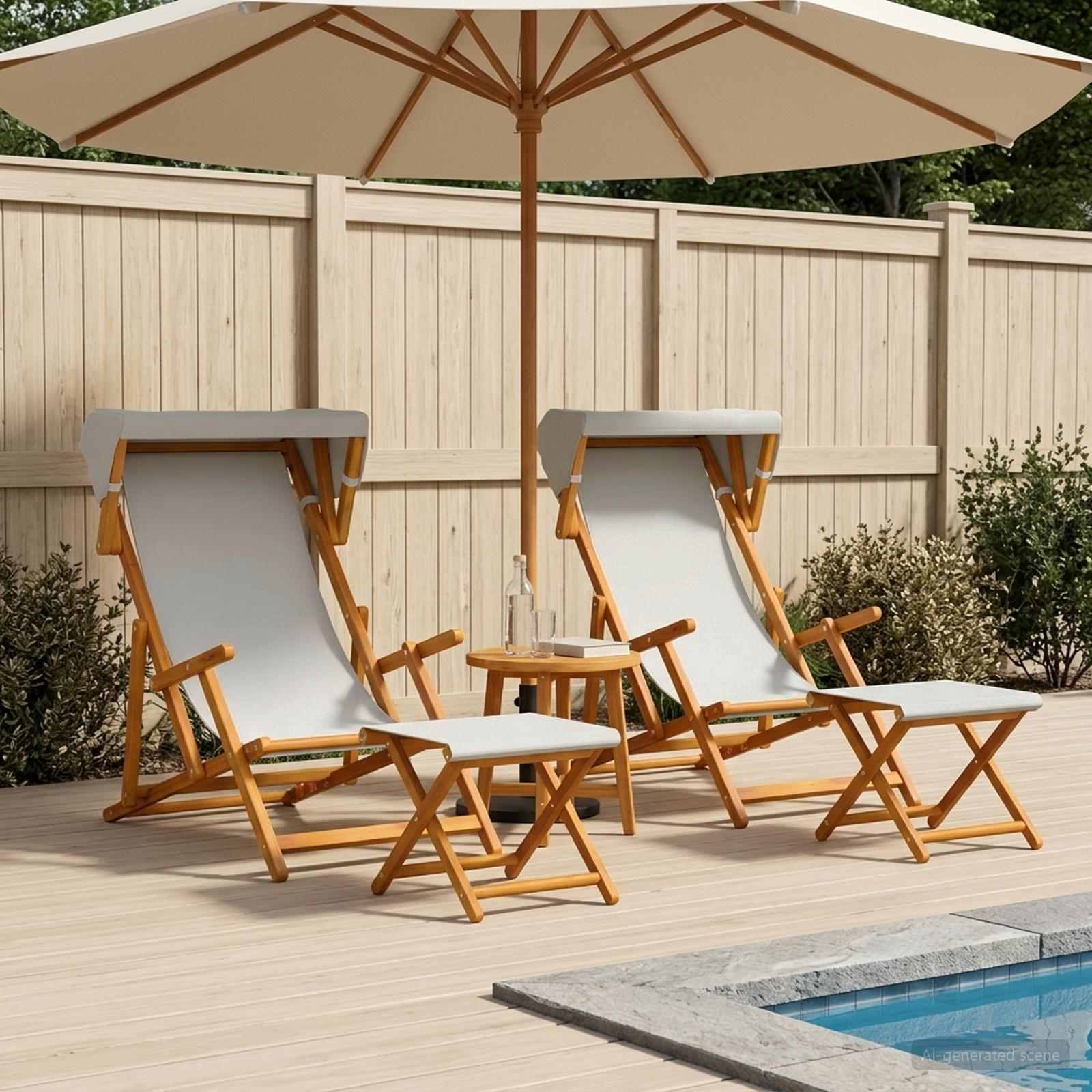 vidaXL Ležalnik 4 pcs 3 Položaj Trdna Eukaliptusova Les Krem