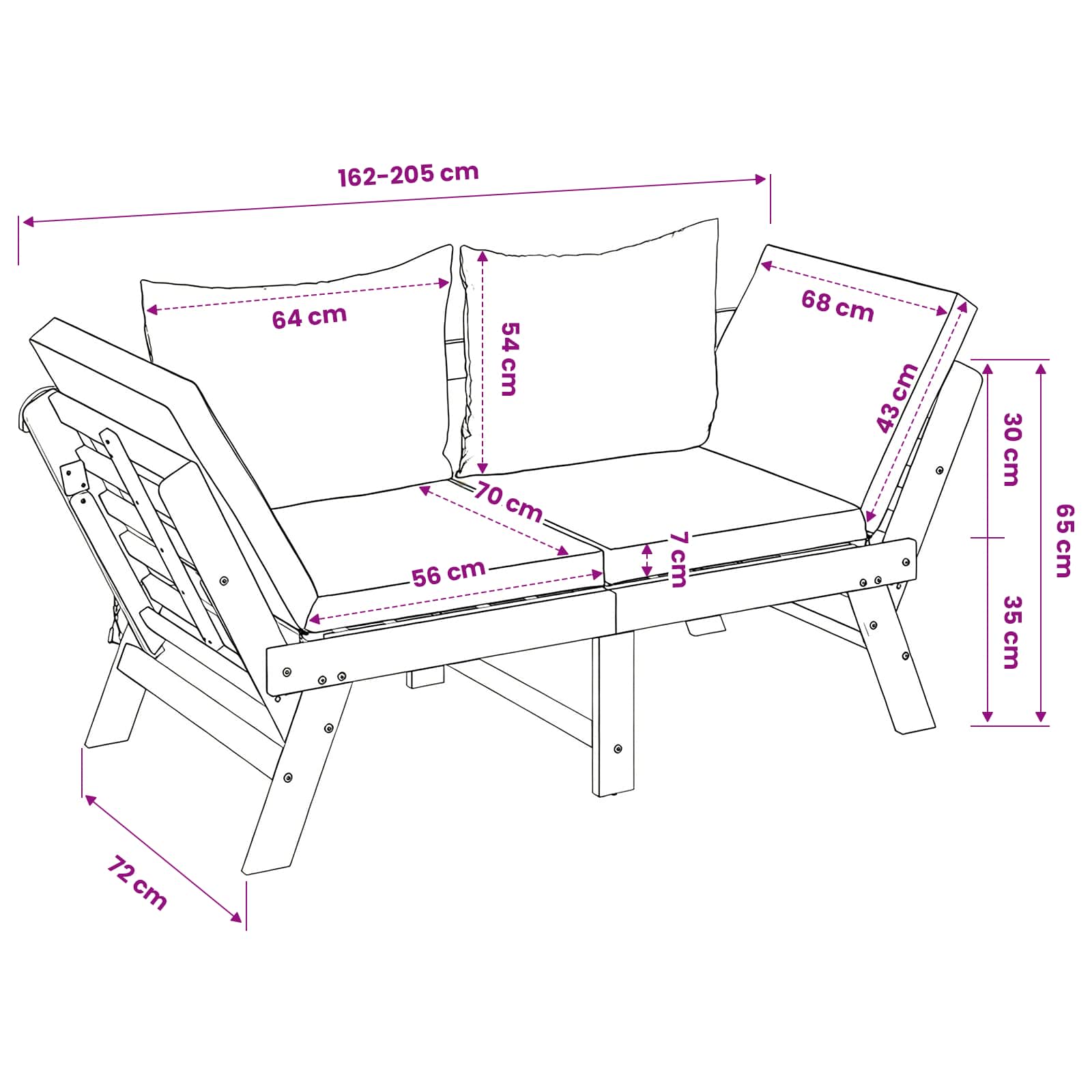 3-in-1 Tuinbank met Kussens Massief Acaciahout Naturel image 12