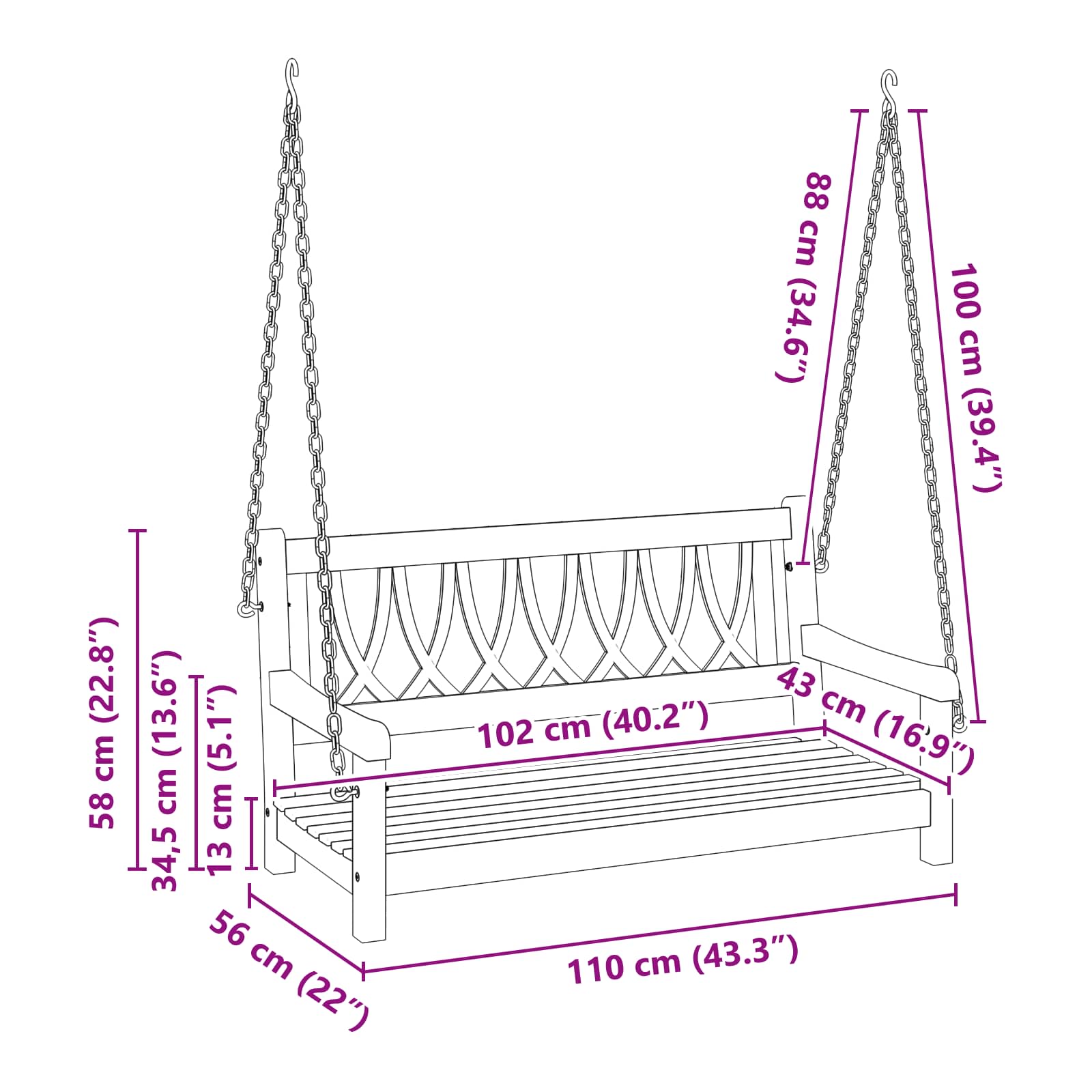 vidaXL Gugalnica za vrt Naravna 110 x 56 x 58 cm Masiven les akacije - slika 9