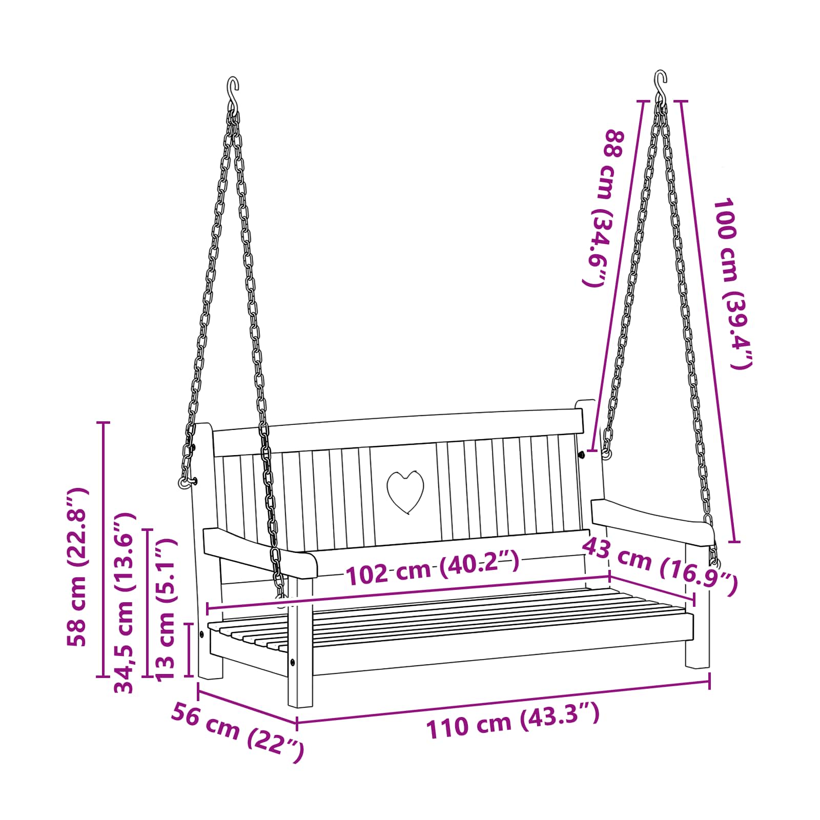 vidaXL Gugalnica za vrt Naravna 110 x 56 x 58 cm Masiven les akacije - slika 9
