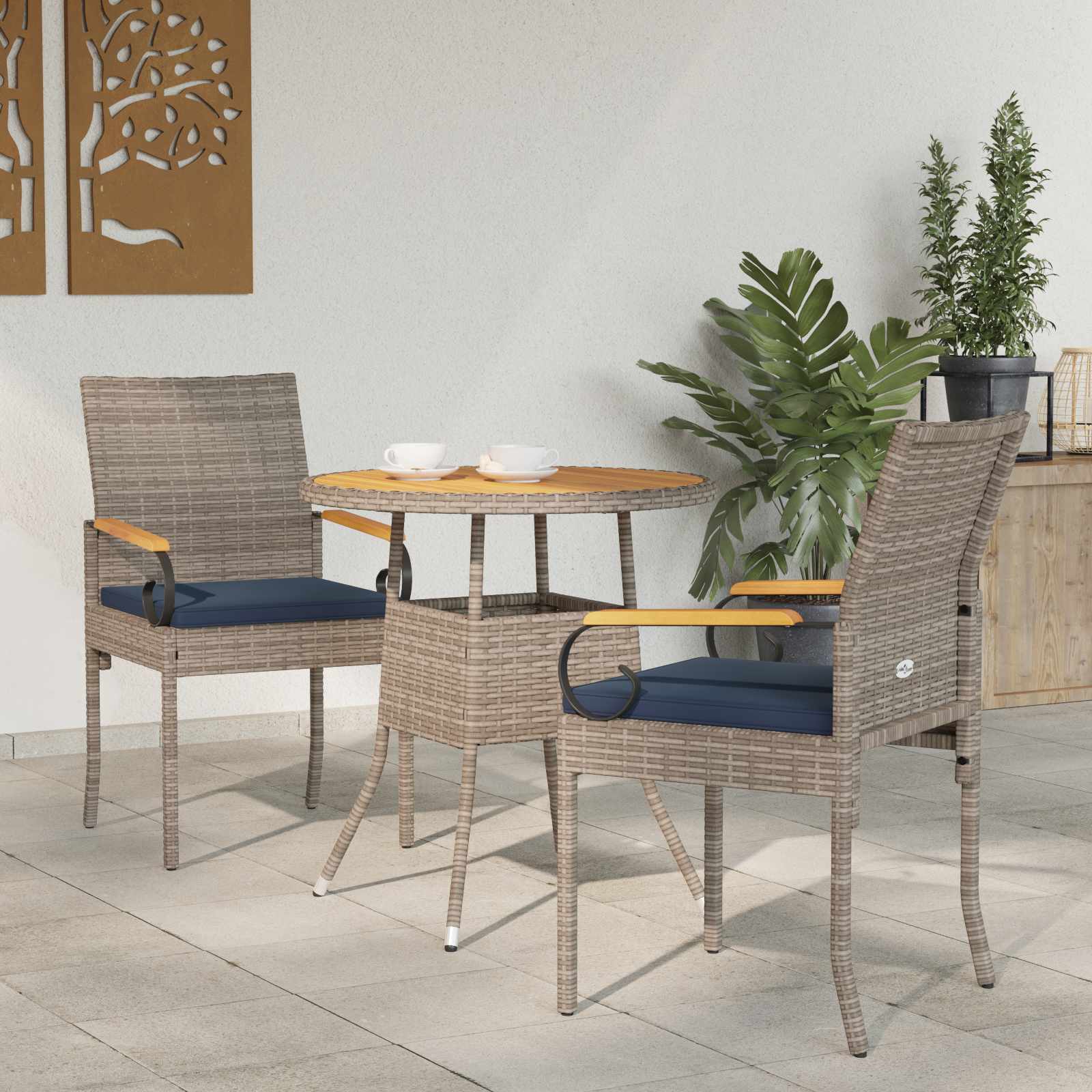 vidaXL Scaune de grădină cu pernă 2 pcs Gri și albastru marin