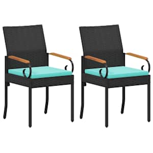 Zahradní křesla 2 pcs Černá a tyrkysová Polyratan a akácie - obrázek 2