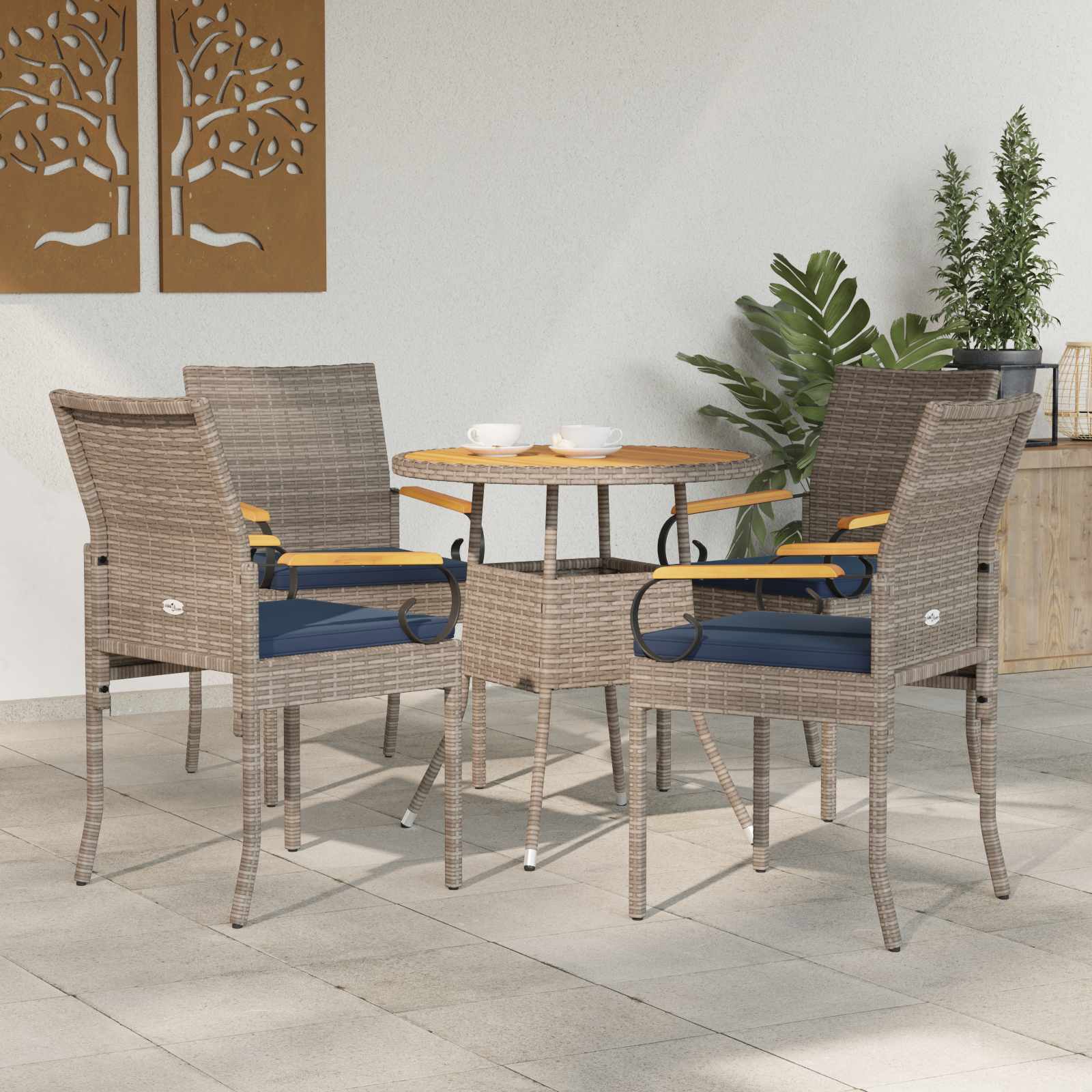 vidaXL Scaune de grădină cu pernă 4 pcs Gri și albastru marin