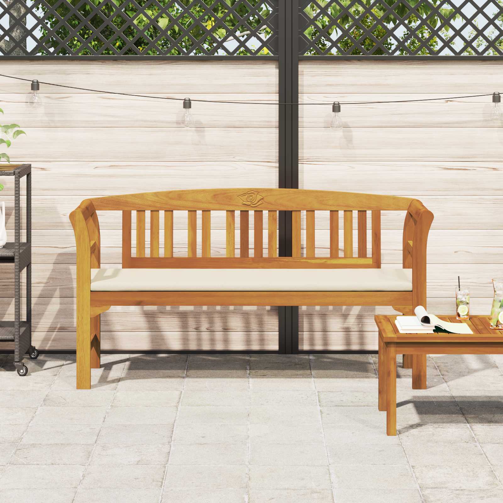 vidaXL Bank met kussen Natuurlijke Olie Afwerking 157 x 46 x 82,5 cm