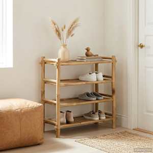 Polica za čevlje s polico Naravna 4-nivojski Bambus