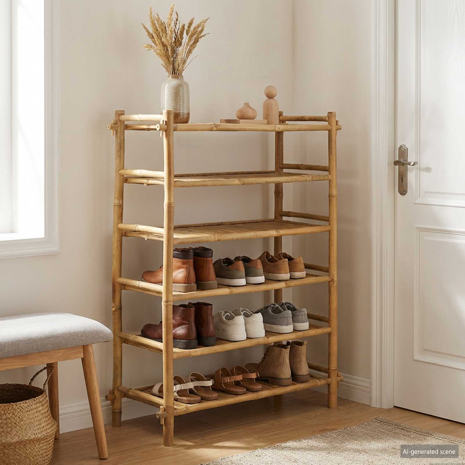 vidaXL Raft pentru incaltaminte cu raft natural 6 niveluri Bambus