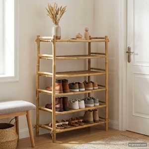 Polica za čevlje s polico Naravna 6-nivojski Bambus