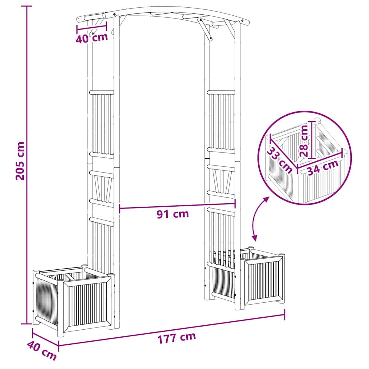 Havebue Naturfarvet 177 x 40 x 205 cm Bambus - Billede 7