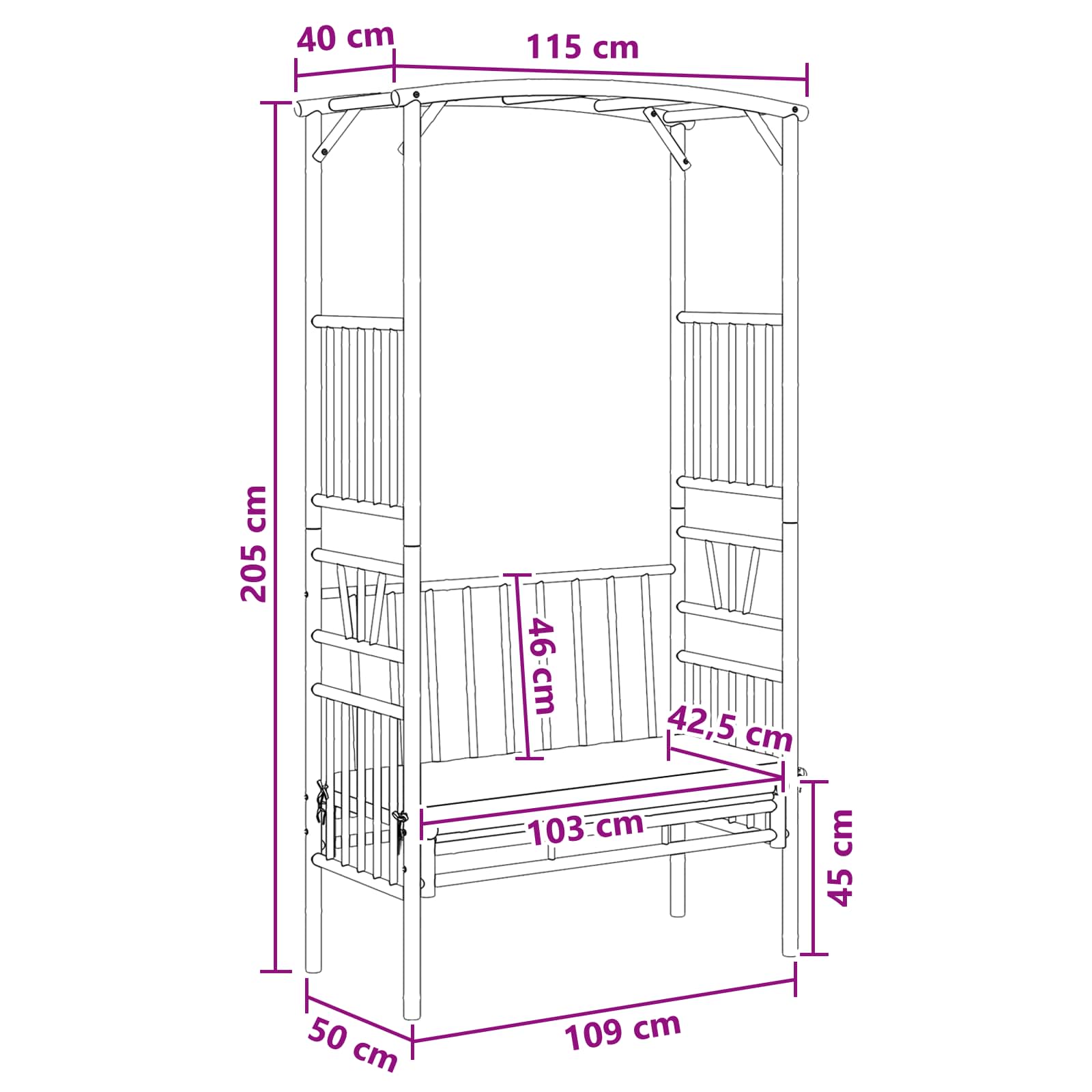 Tuinboog met Bank Naturel 115 x 50 x 205 cm Bamboe image 8