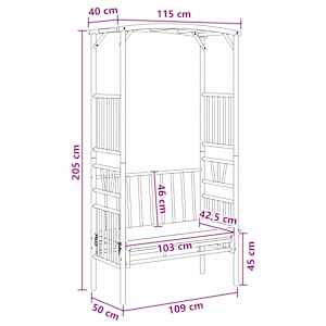 Zahradní oblouk s lavičkou Tmavě šedá 115 x 50 x 205 cm Bambus - obrázek 8