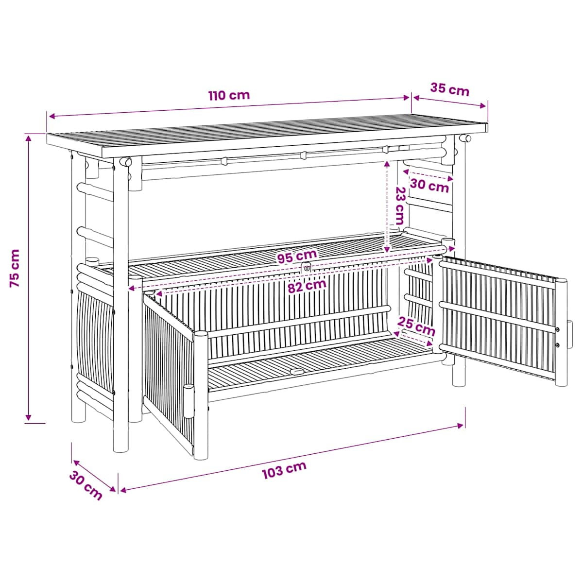 Konsolbord med hylde Naturfarvet Bambus - Billede 8