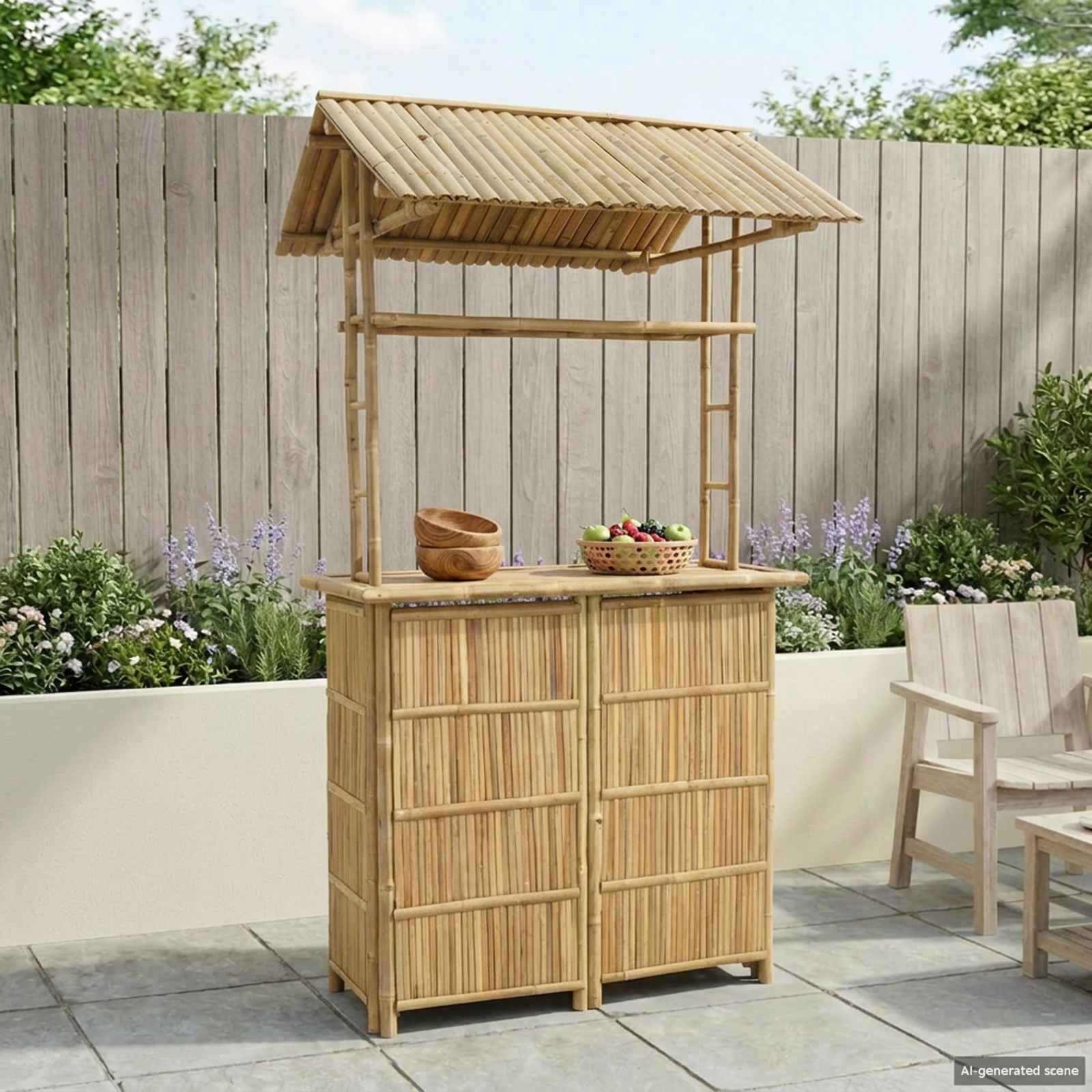 vidaXL Masă de bar exterioară natural 115 x 95 x 214 cm Bambus