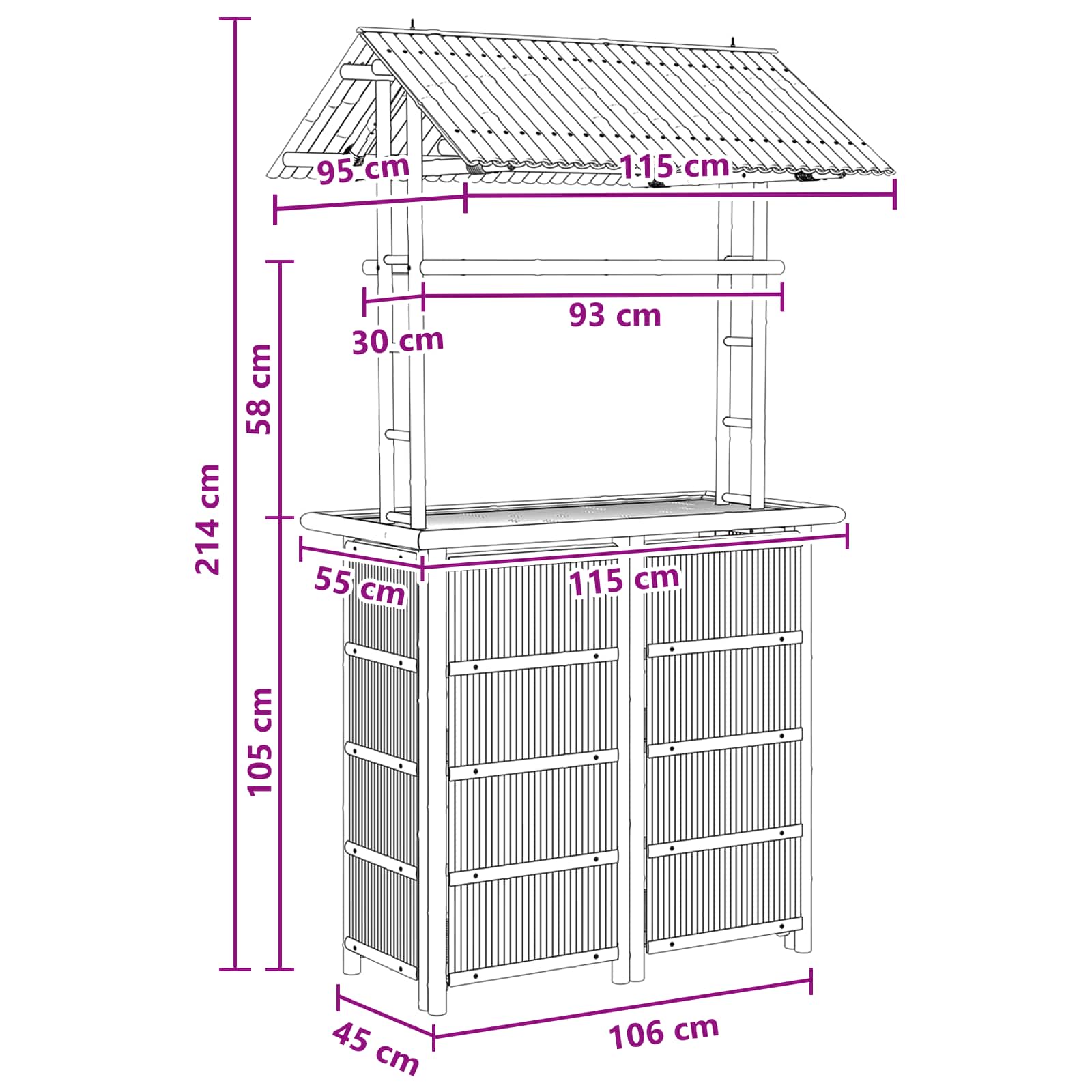 Външна бар маса Естествен 115 x 95 x 214 см Бамбук - Image 7