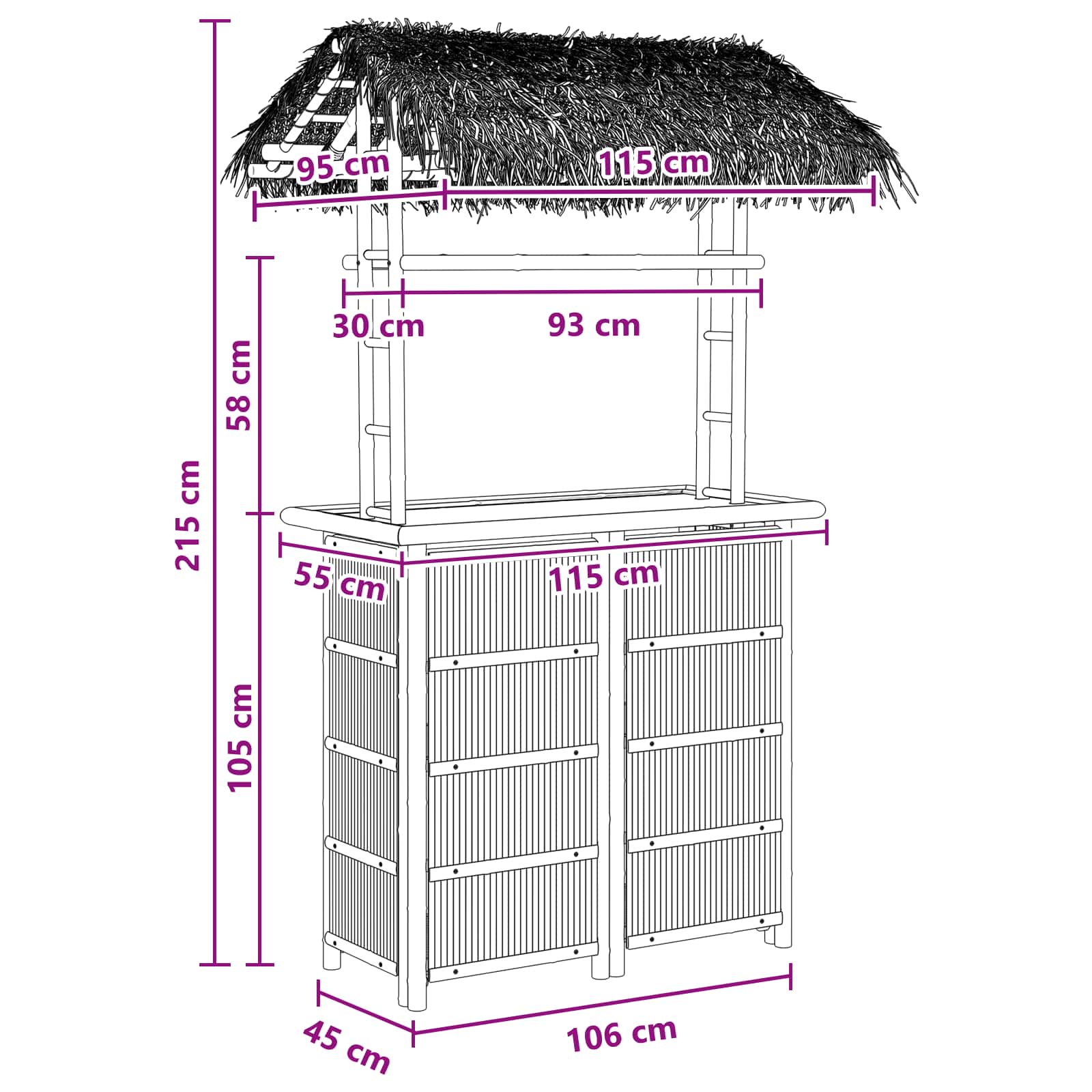 Външна бар маса Естествен 115 x 95 x 215 см Бамбук - Image 7