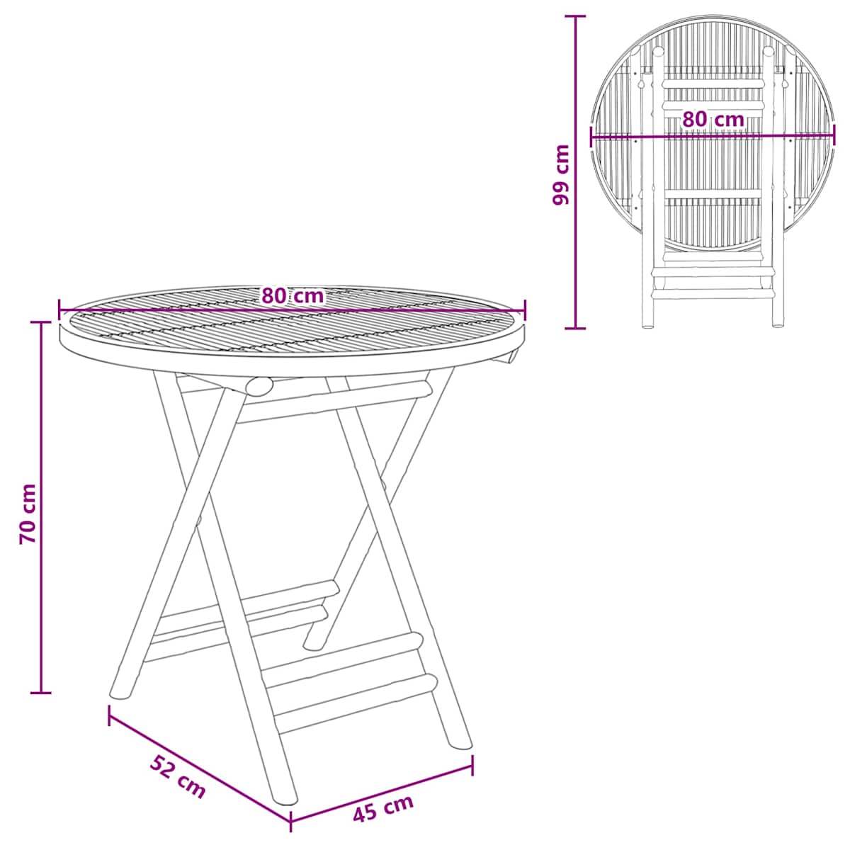 Havemøbel Bord Naturfarvet 80 x 70 cm Bambus - Billede 9
