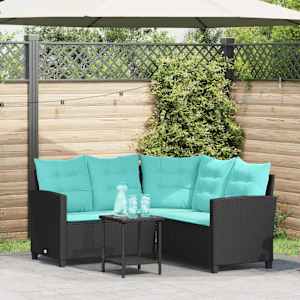 Vrtni kavč z blazino s polico 2 pcs Črna in turkizna Poly ratan