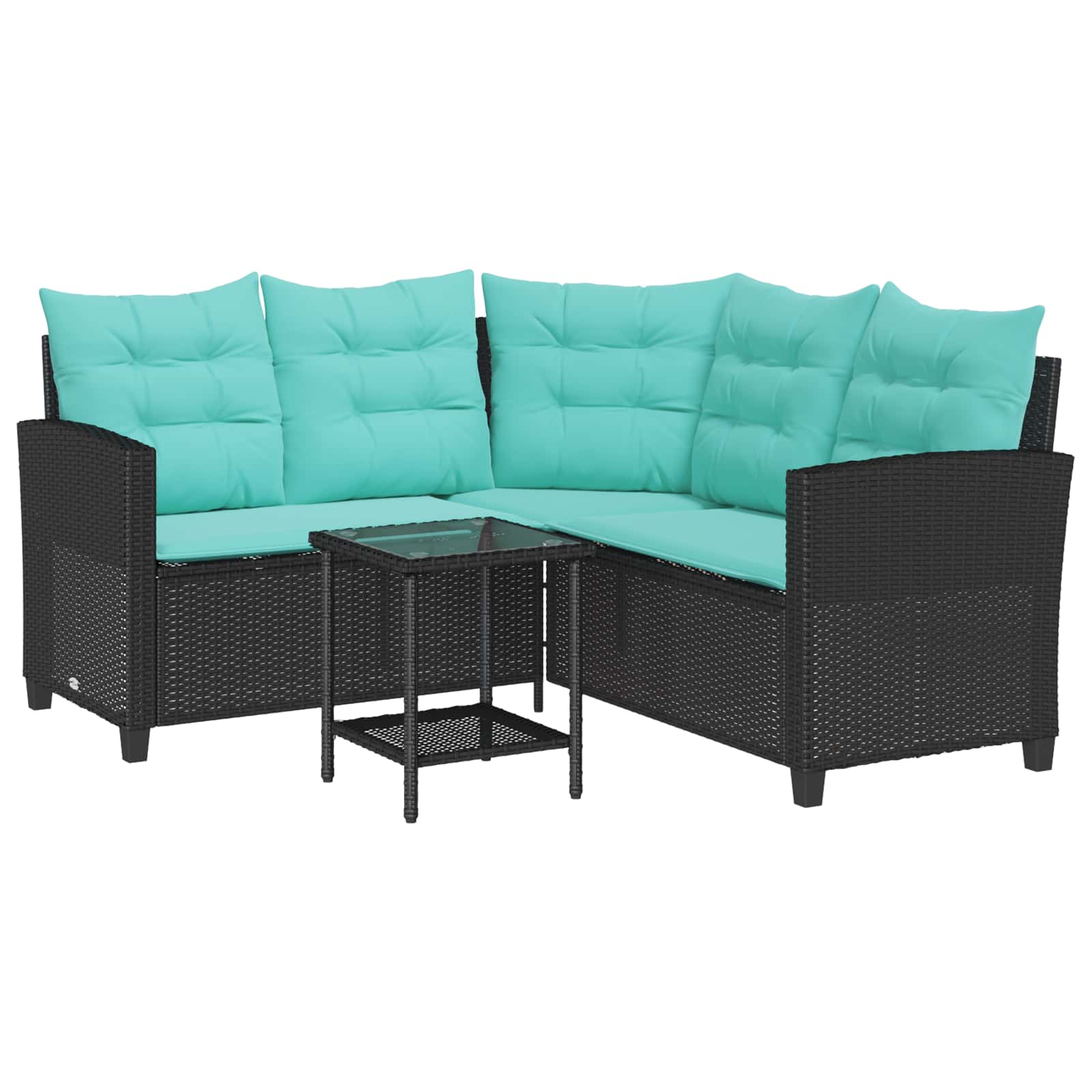 Thumbnail - vidaXL Garten-Sofa mit Kissen 2 pcs Schwarz und Türkis Poly Rattan