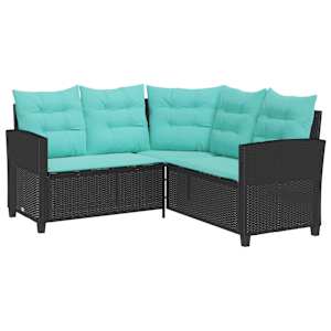 Zahradní sofa s polštářem 2 pcs Černá a tyrkysová Poly ratan - obrázek 5