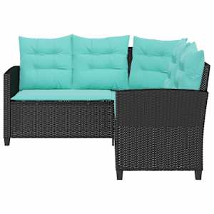 Zahradní sofa s polštářem 2 pcs Černá a tyrkysová Poly ratan - obrázek 7