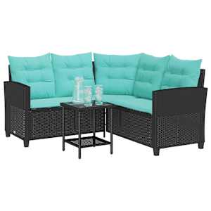Zahradní sofa s polštářem 2 pcs Černá a tyrkysová Poly ratan - obrázek 3