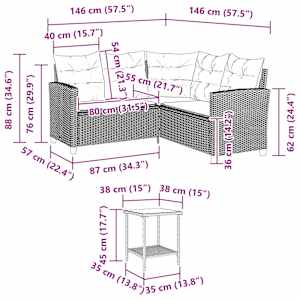 Zahradní sofa s polštářem 2 pcs Černá a tyrkysová Poly ratan - obrázek 11
