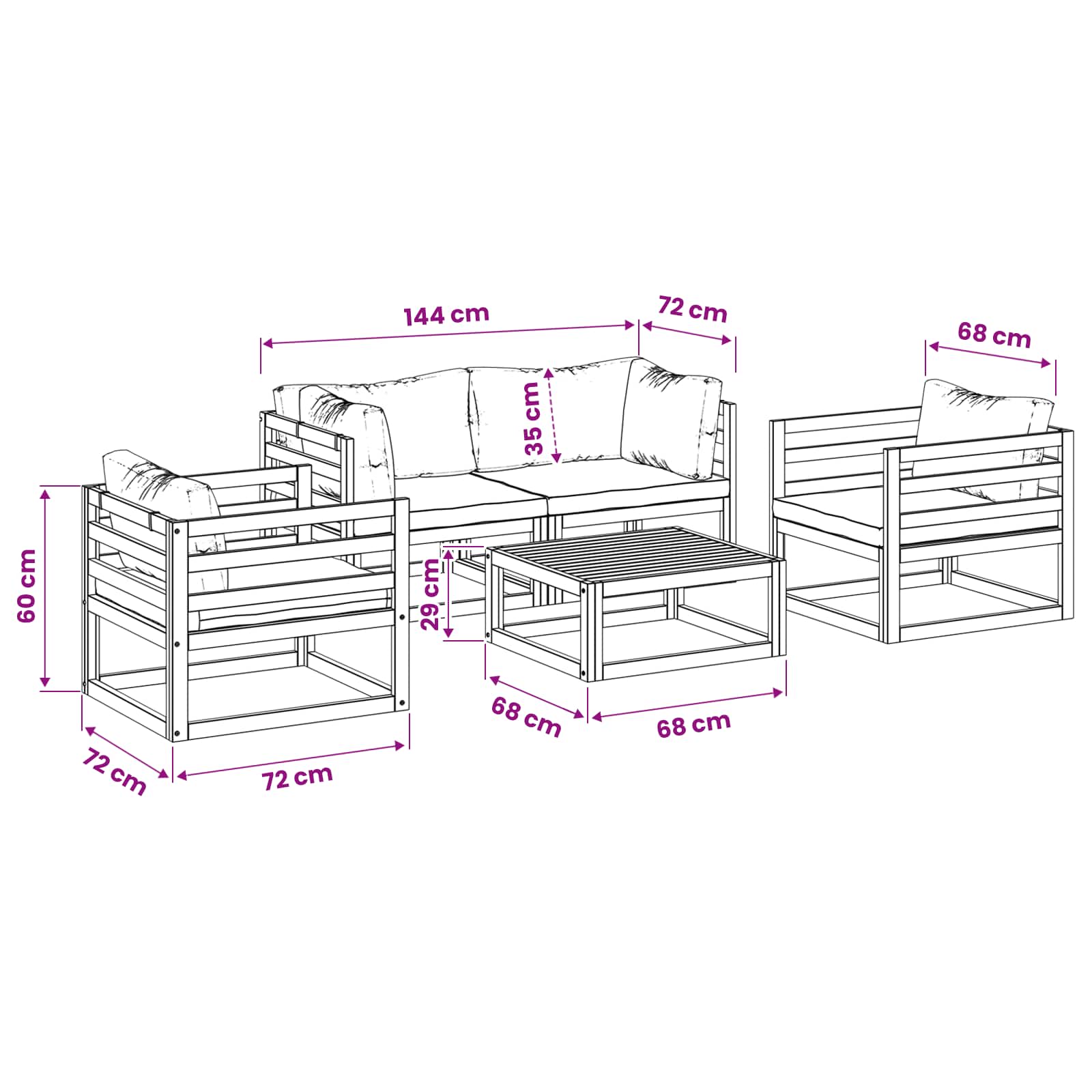 5-delige tuinloungeset modulair Naturel Massief Acaciahout image 6