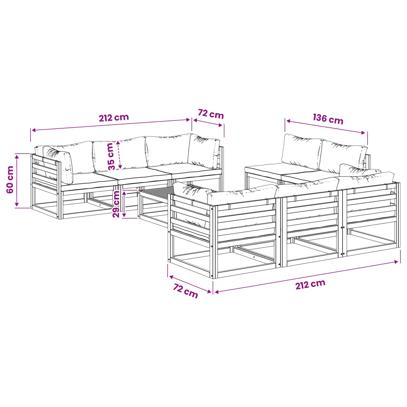 9-delige modulaire tuinloungeset Naturel Massief Acaciahout image 6