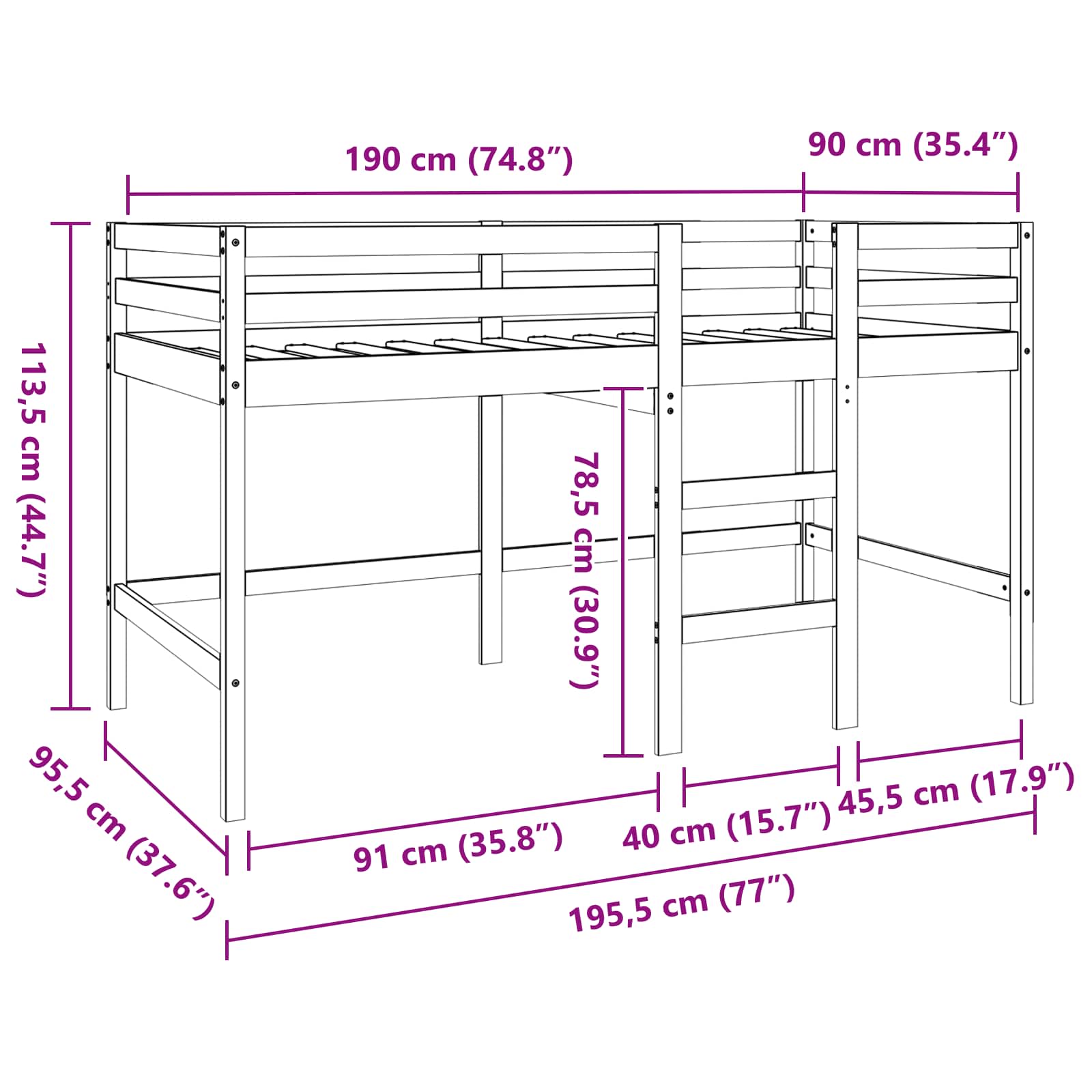 Loft Bed Wasbruin 90 x 190 cm Massief grenenhout image 10